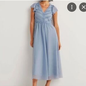 Boden Blue V Neck Tulle Maxi Dress Flutter Sleeve Bridesmaid size 12R